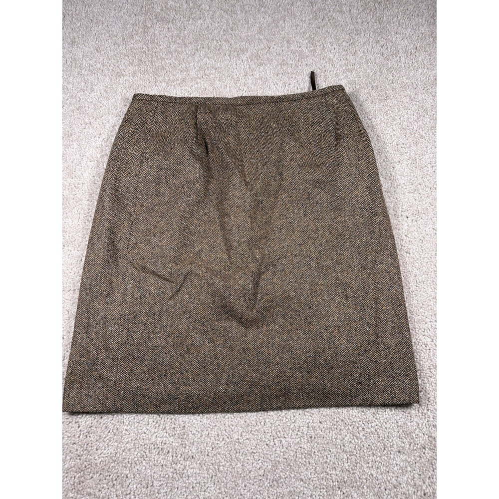 VTG Talbots Wool Silk Blend Herringbone Skirt Size 14 Brown Tweed Pencil Lined